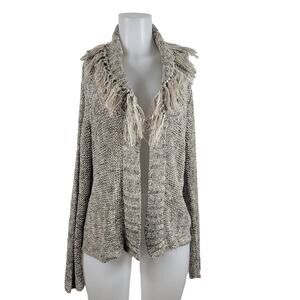 Chico's Open Knit Heathered Light Brown Silver Accents Sweater Jacket 2/M